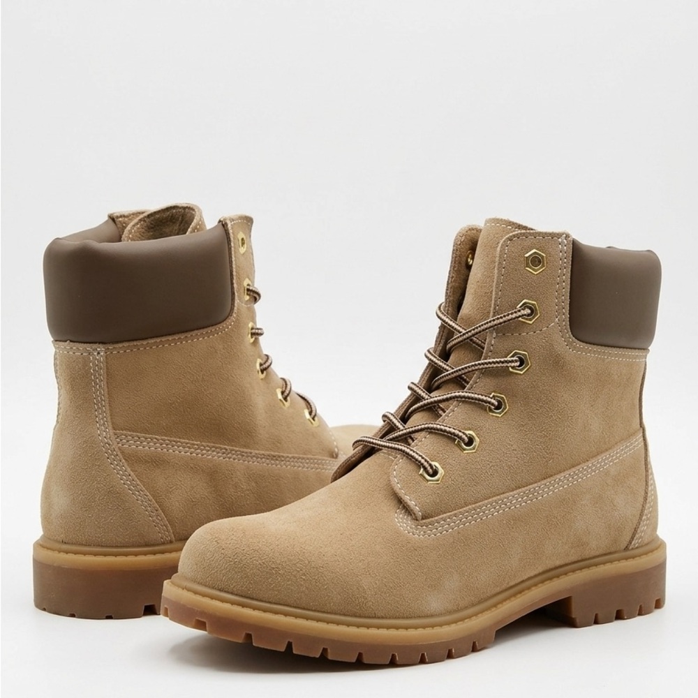 NIB Cape Robbin Tan Suede Lug Sole Combat Boots - Size 7.5